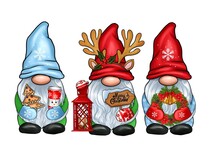 Merry Christmas Set With Cute Santa Claus Gnomes Banner Design. Cute Cartoon Illustration.