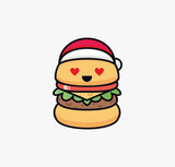 Fototapeta  - burger cartoon. vector illustration of fast food special for christmas day with burger character with love eyes. Isolated on a white background.