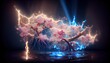 Lightning frames, electric blue lightning borders, magic portals, energy strike on dark background 3d illustration