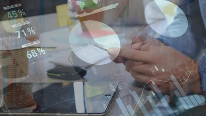 Poster - The businessman is using a mobile phone at his desk in the office