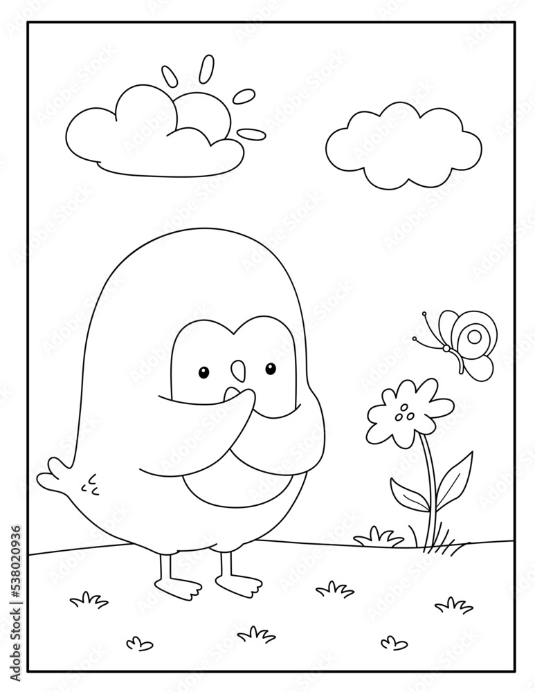 Cute penguin coloring page for kids Stock Vector | Adobe Stock