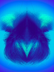 Poster - Flowing blue colored lines psychedelic background. Symmetrical composition. 3d rendering digital illustration
