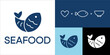Logo template design, love fish food metaphor, flat vector sign icon illustration. Symbol restaurant, business, store, product, company. Concept, fishing, ocean food, sea, shape, animal, idea, sushi.