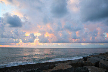 Wall Mural - picturesque view of sky with heavy rainy clouds over sea