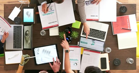 Poster - Engineer, engineering team and technology, meeting and brainstorming, strategy planning for business ideas. Analysis, product design and staff, conference table and development project top view.