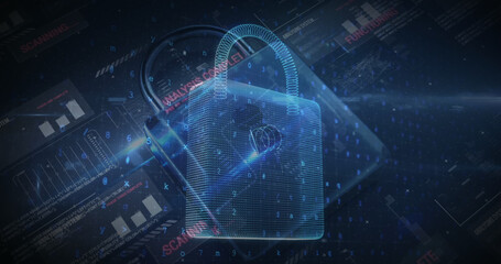 Poster - Illustration of padlocks with numbers, letters over computer cpu components