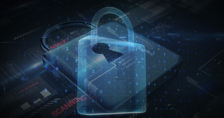 Poster - Illustration of padlocks with numbers, letters over computer cpu