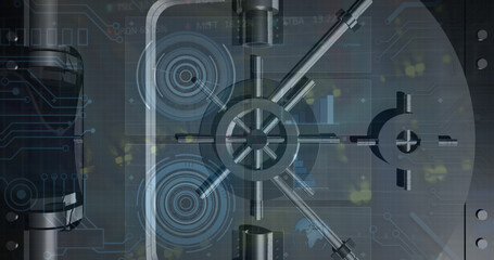 Poster - Illustration of metallic locker with radars over abstract background