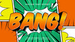 Bang comic text effect wording in comic speech bubble in pop art style