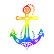 llustration of an anchor with holy rose, symbol hope, faith and love, tattoo style, rainbow colors, vintage, white background