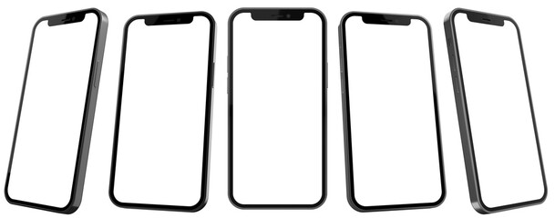 smartphone mockup similar to iphone 12 isolated with transparent screen png in different viewing ang