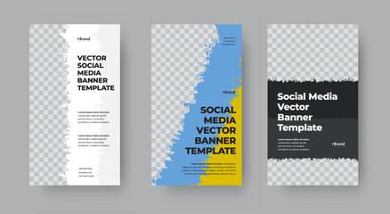 Poster - Vector vertical banner template for stories with grunge elements for photos.
