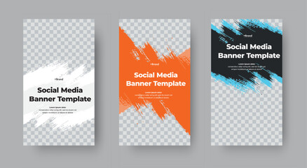 Poster - Set of vector banners for stories with grunge elements and place for photo.