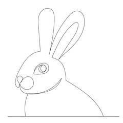 Sticker - rabbits portrait drawing by one continuous line, vector