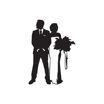 Bride and groom wedding silhouette vector illustration