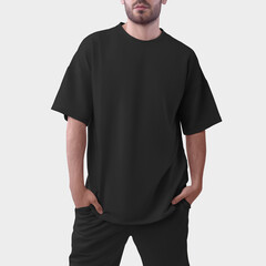 mockup of an black oversized men's t-shirt for design, print, pattern.