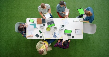 Poster - Digital marketing company, team design meeting mockup and collaboration for creative advertising project success. Startup business, professional employees and a diversity of ideas for design synergy