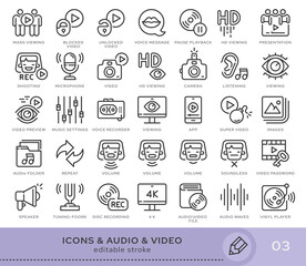 Poster - Set of conceptual icons. Vector icons in flat linear style for web sites, applications and other graphic resources. Set from the series - Audio and Video. Editable stroke icon.