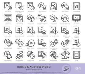 Poster - Set of conceptual icons. Vector icons in flat linear style for web sites, applications and other graphic resources. Set from the series - Audio and Video. Editable stroke icon.