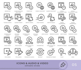 Poster - Set of conceptual icons. Vector icons in flat linear style for web sites, applications and other graphic resources. Set from the series - Audio and Video. Editable stroke icon.