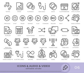 Poster - Set of conceptual icons. Vector icons in flat linear style for web sites, applications and other graphic resources. Set from the series - Audio and Video. Editable stroke icon.