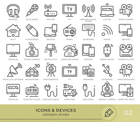Fototapete - Set of conceptual icons. Vector icons in flat linear style for web sites, applications and other graphic resources. Set from the series - Devices . Editable stroke icon.