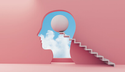 mental health and mindfulness concept. steps leading to a bright sky. 3D Rendering