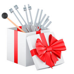 Poster - Medical tuning forks inside gift box, gift concept. 3D rendering