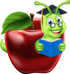 Wall Mural - Book Worm Cartoon Character