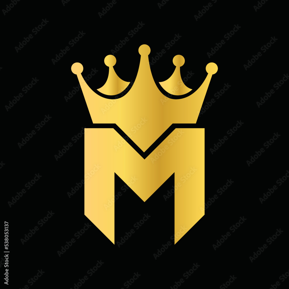 Gold Icon Letter M Logo. Crown of kings and queens with the logo icon ...