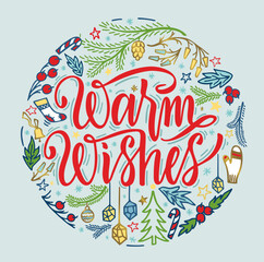 Wall Mural - Warm wishes. Handwritten winter brush lettering. Winter and New Year card design elements. Typography design. For greeting card, banner, poster.