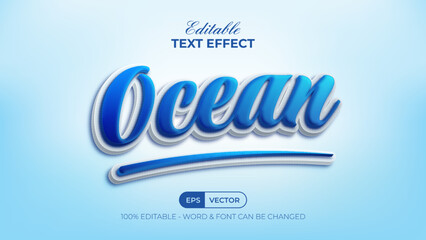 Wall Mural - 3D Blue text effect ocean style. Editable text effect.