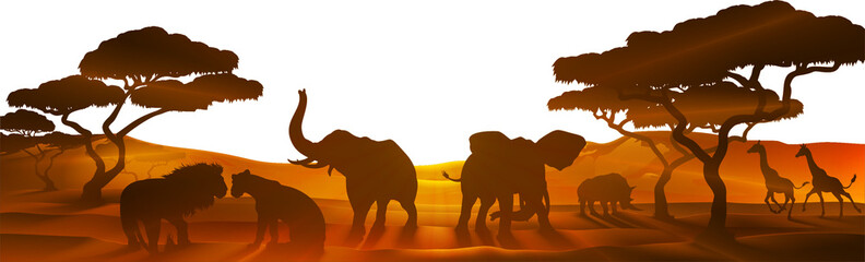 Wall Mural - African Safari Animal Savannah Silhouette Scene