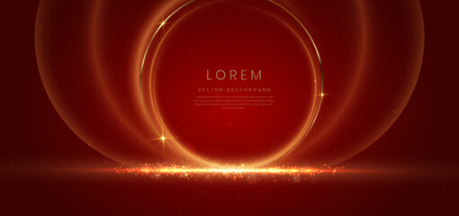 Poster - gold circle frame luxury on red elegant background with lighting effect and sparkle with copy space 