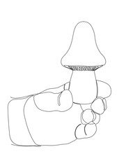 Poster - One continuous line drawing of hand holding mushroom. Thin Line Illustration vector concept. Contour Drawing Creative ideas.