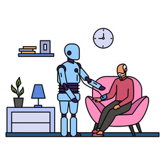 humanoid sensing touch robot Concept, elder care robots vector color icon design, Robotic medicine symbol, Healthcare Scene Sign, Innovation Artificial Intelligence Works in Modern Clinic stock illust