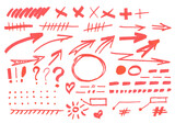 Fototapeta Dinusie - PNG transparent big bundle collection of red marker highlighter spots, marks, lines, circles, arrows and underlines	