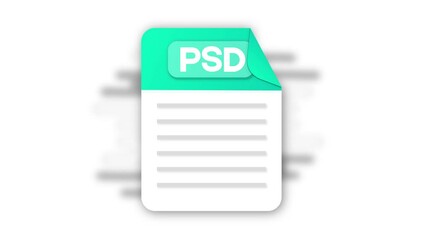 Poster - PSD file icon. Flat design graphic. Animation PSD icon. Motion design isolated on white background