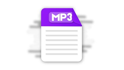 Poster - MP3 file icon. Flat design graphic. Animation MP3 icon. Motion design isolated on white background