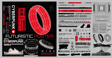 big collection of retro futuristic elements for design. retro futuristic graphic pack. universal geo