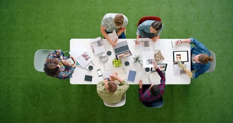 Poster - Startup, disability and people in business meeting for website design collaboration, multimedia software developer design in marketing. Creative, productivity and digital team planning online project