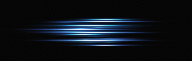 Wall Mural - Motion light effect for banners. Blue lines. The effect of speed on a blue background. Red lines of light, speed and movement. Vector lens flare.