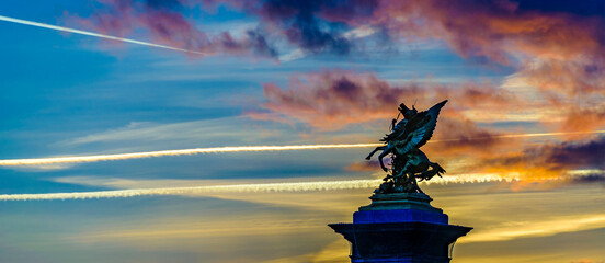 Wall Mural - Alexander III bridge sunset cityscape