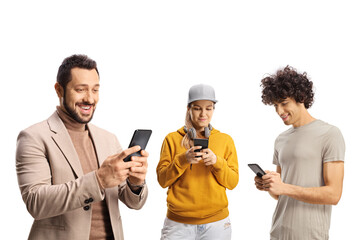 Wall Mural - Group of young people using smartphones