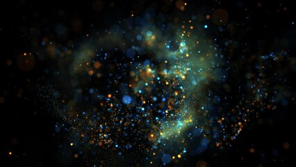 Wall Mural - Blue Yellow Glittering Particles Loop Background