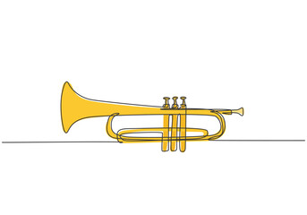 Poster - single continuous line drawing of classical trumpet. wind music instruments concept. trendy one line