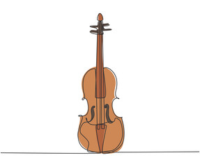 Poster - Single continuous line drawing of violin on white background. Trendy stringed music instruments concept one line draw design graphic vector illustration