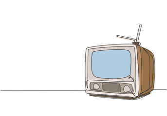 Fototapete - One continuous line drawing of retro old classic television with antenna. Vintage analog tv entertainment item concept single line draw design vector graphic illustration