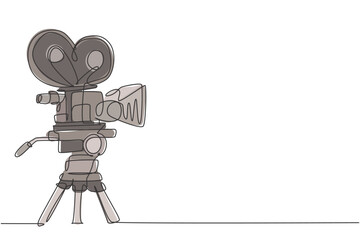 Fototapete - Single continuous line drawing of retro old classic video recorder. Vintage analog cinema maker item concept one line draw design graphic vector illustration