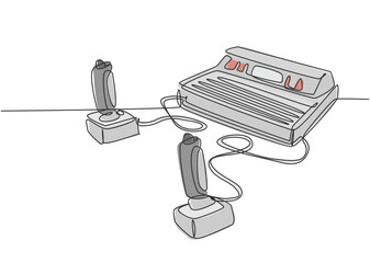 Poster - One continuous line drawing set of retro old classic console video game player machine with joystick. Vintage arcade game item concept single line draw design vector illustration graphic